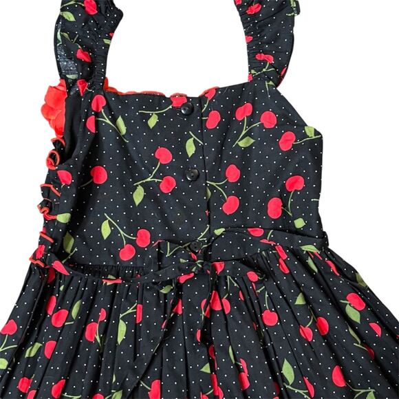 Jenny & Me Girls Black Cotton Cherry Print Dress Flutter Sleeve Ruffles Size 6 - Picture 4 of 6